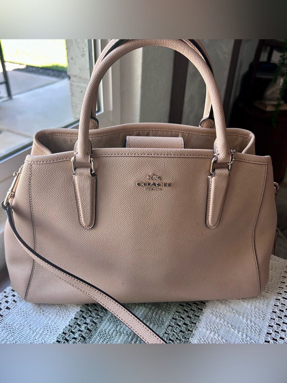 COACH Small Margot Carryall in Crossgrain Leather - Beige/Nude Satchel F57527